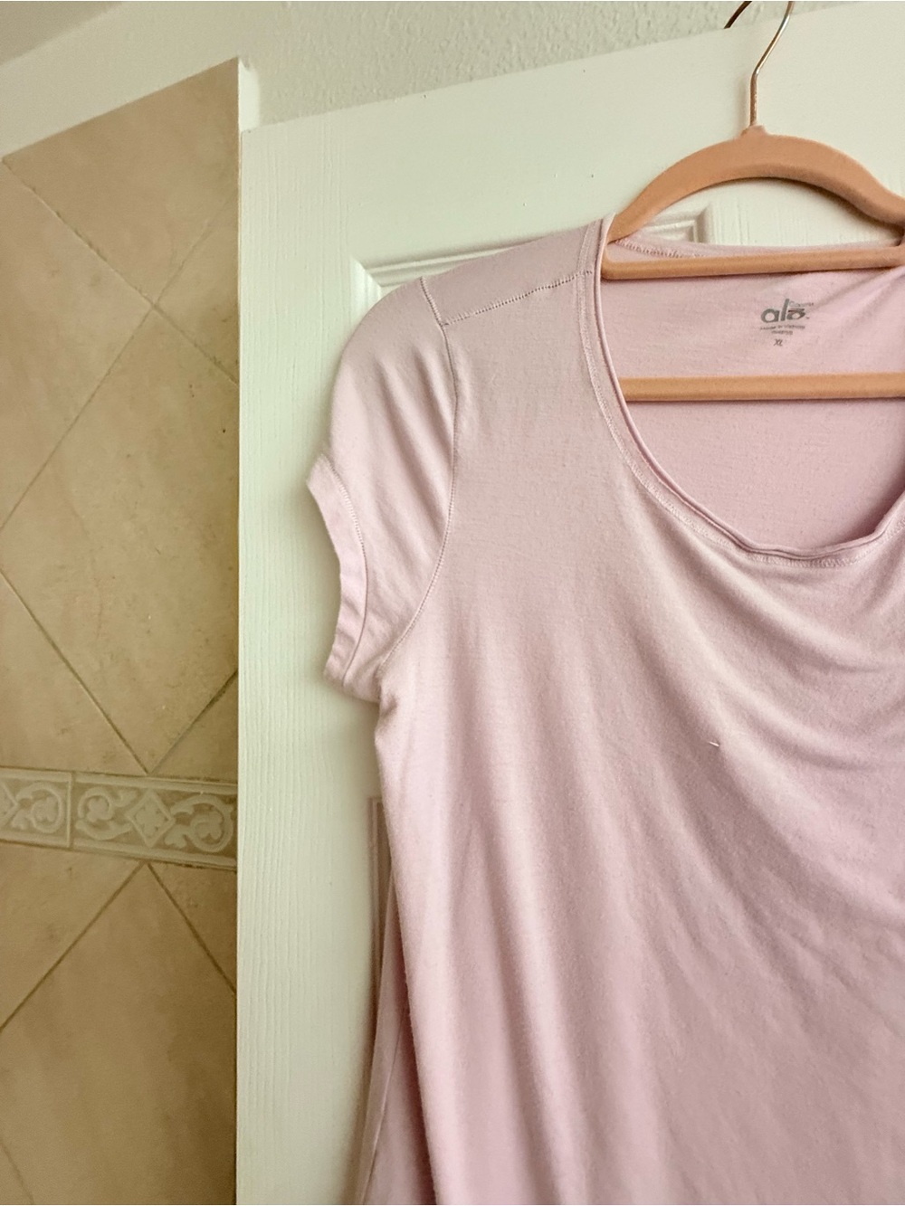 ALO Yoga Pale Pink Scoop Neck Short Sleeve Tee